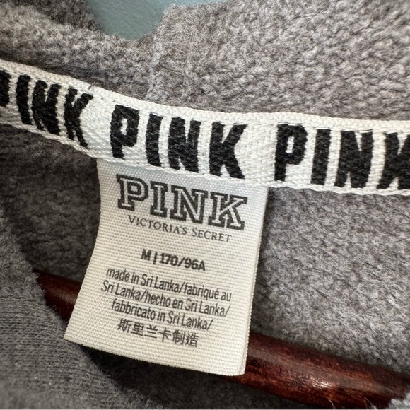 PINK Victoria’s Secret Gray and Yellow Raw Hem Hoodie Sweatshirt. Medium - Picture 2 of 11